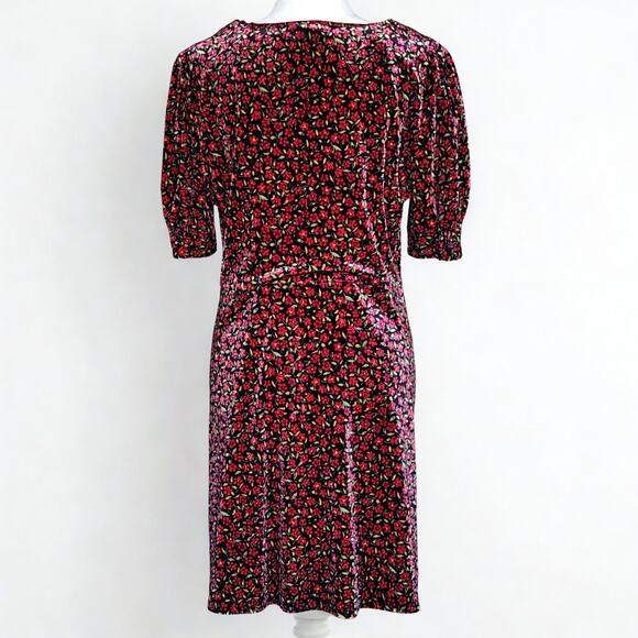 ✨ TOPSHOP “Bizzy Lizzy” Red Velvet Floral Puff Sleeve Tea Dress | Size 12 ✨ - Picture 7 of 10